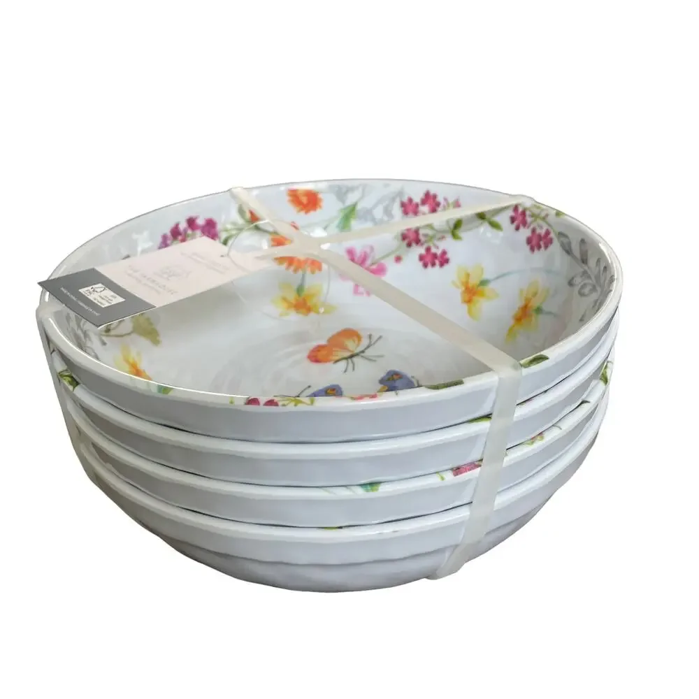 Rachel Ashwell Farmhouse Melamine Salad Bowls 8in Set Of 4 Butterfly Flowers NEW